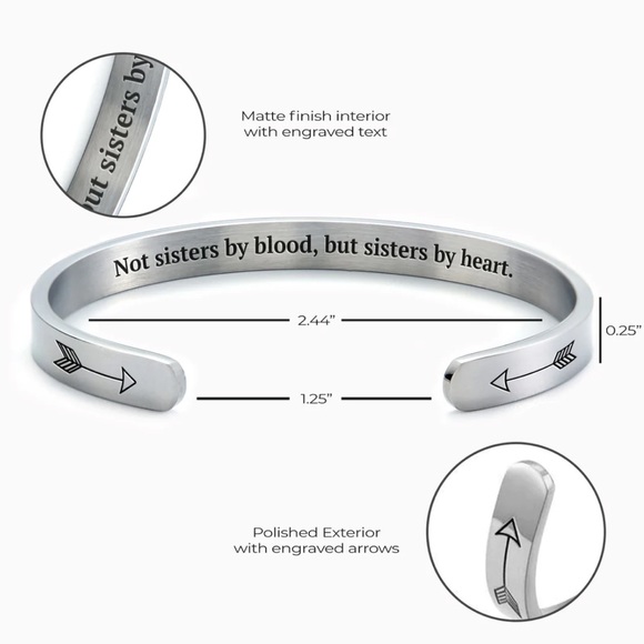 Mint & Lilly Silver Bangle Engraved “Not Sisters By Heart, But Sisters By Blood” - Picture 2 of 6